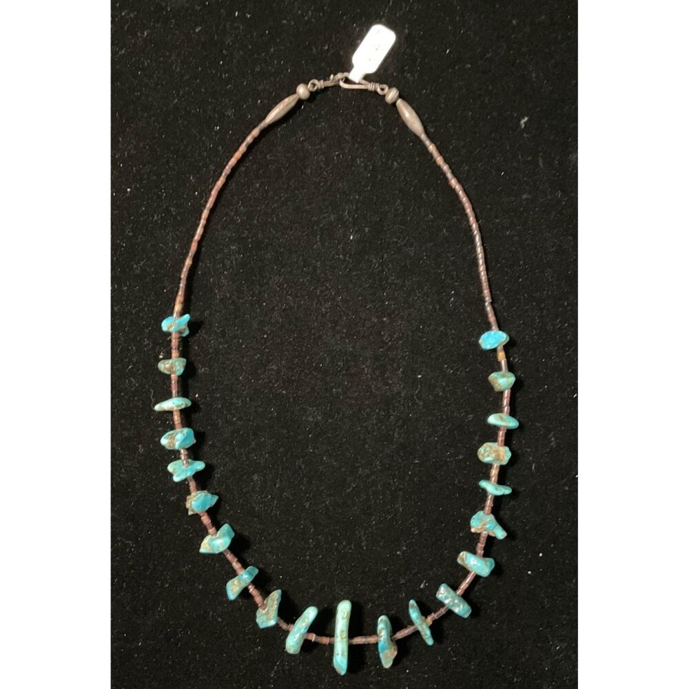 Vintage 22" Turquoise & Heishi Bead Necklace With Sterling Silver 925 Clasp